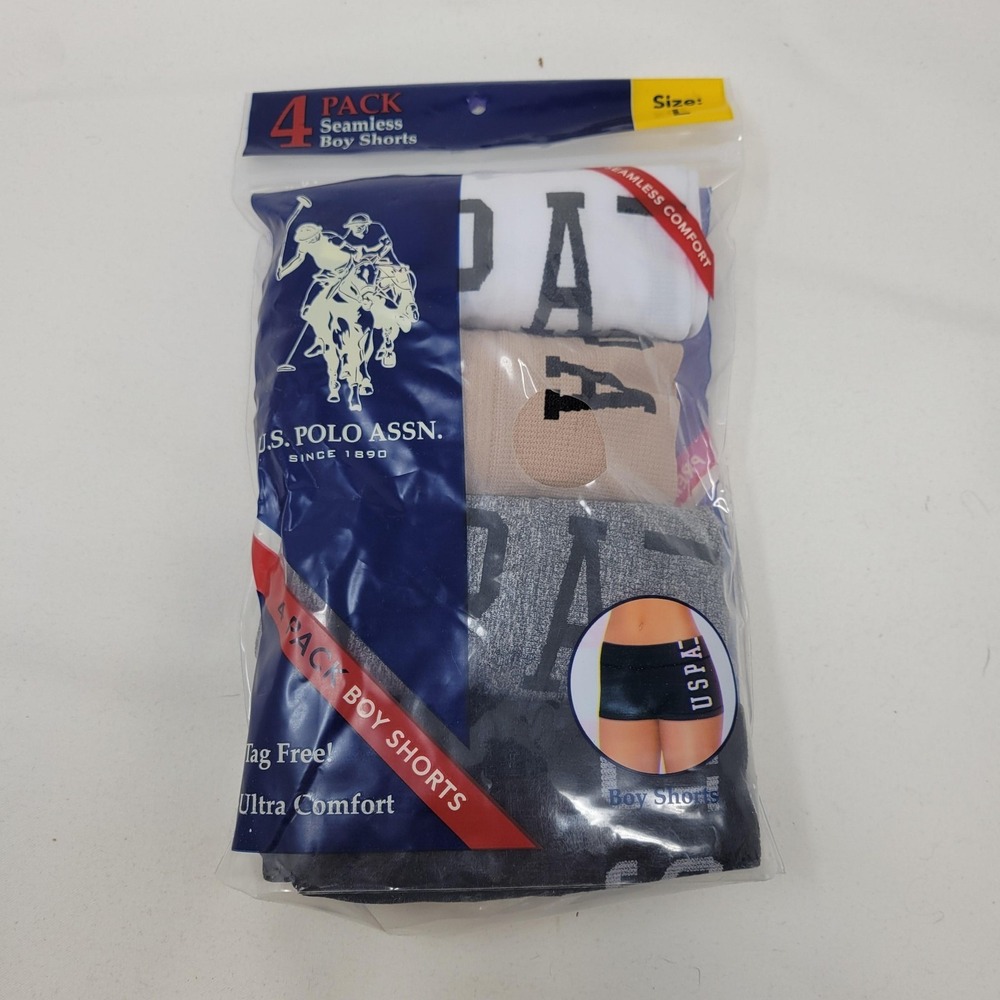 U.S. Polo Assn. Shorts Boys Large Multicolor‎ Boyshort 4 Pack Seamless Logo